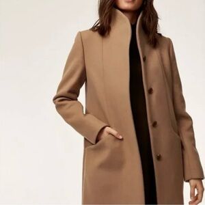 ARITZIA WILFRED COCOON Wool & Cashmere Coat Brown Camel XS. Optional Scarf